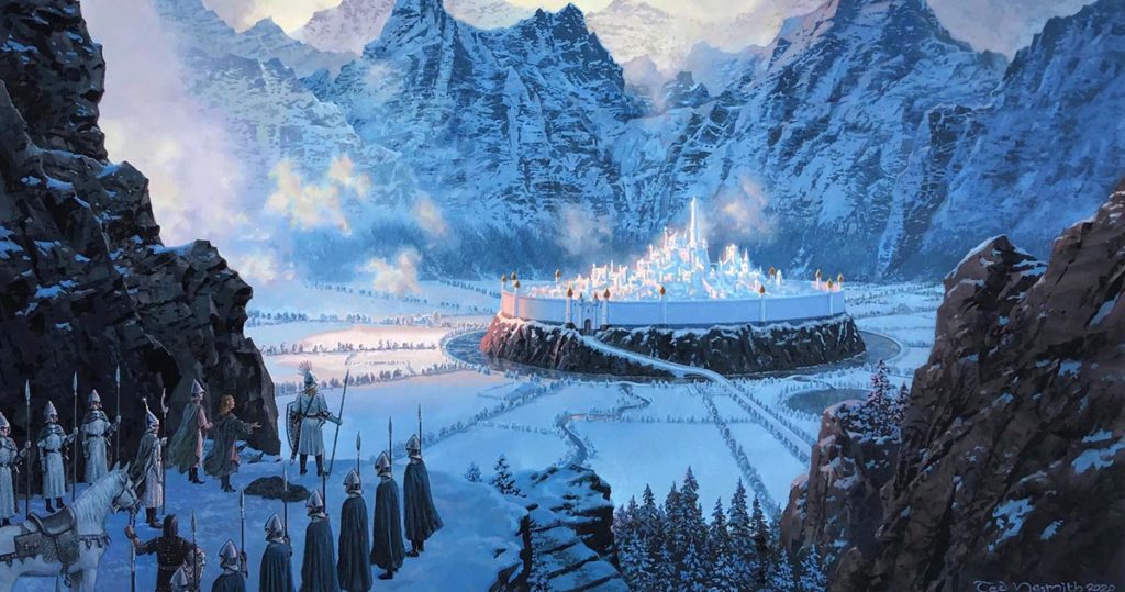 “He Beheld a Vision of Gondolin Amid the Snow” by Ted Nasmith https://www.tednasmith.com/tolkien/he-beheld-a-vision-of-gondolin-amid-the-snow/